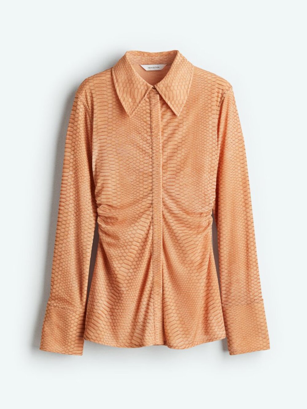 H&M Edition Orange Snakeskin Ruched Mesh Shirt